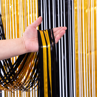 Gold Black Foil Curtain Modern Style Tassel Rain Curtain In Fun Birthday Party Decoration
